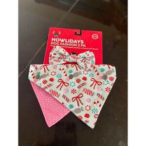 Fuzzy Yard Howlidays Dog Fashion 2 Pack Festive Bowtie Reversible Bandana S M